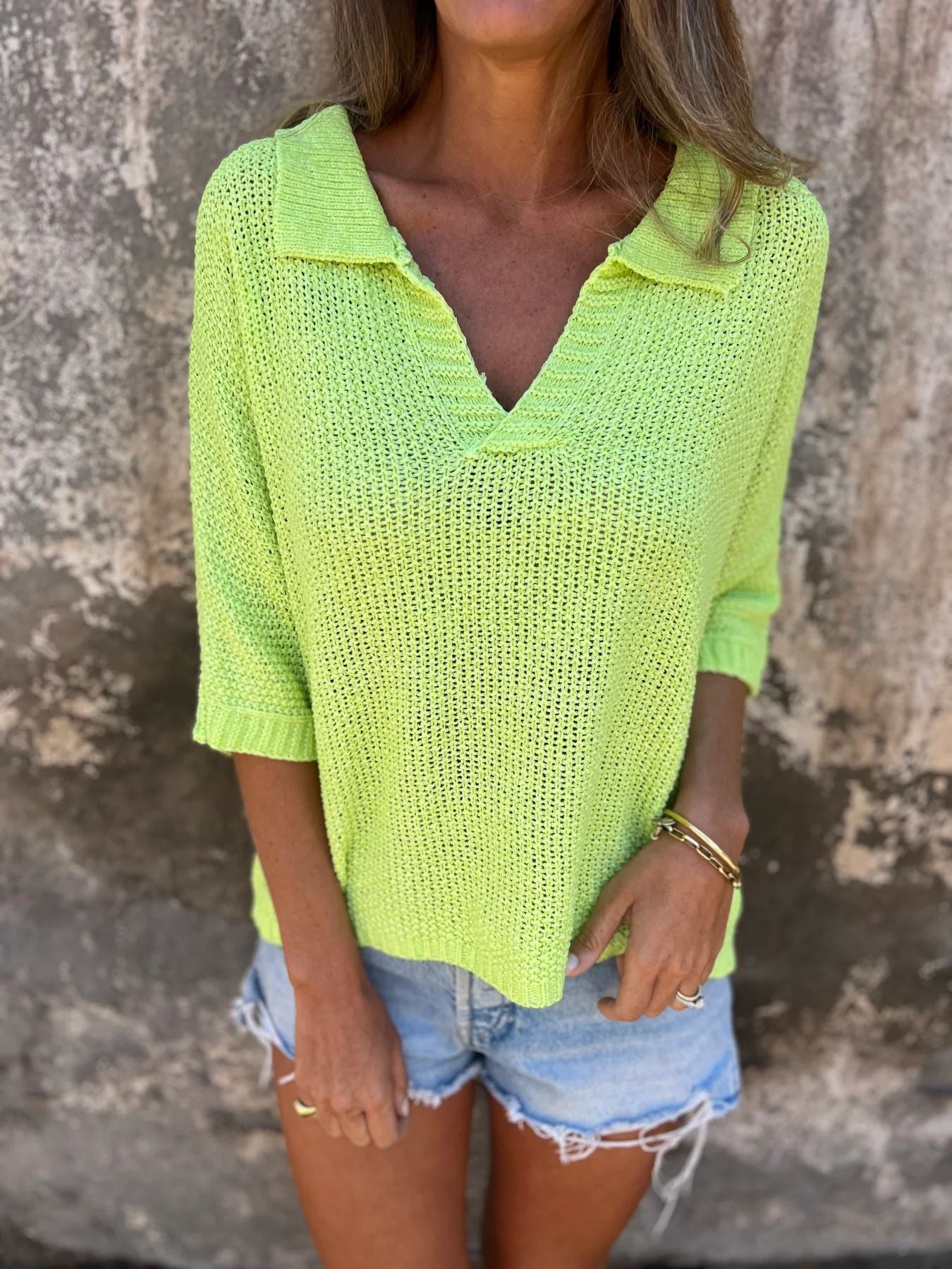 Pull Maille Légère Col V Décontracté