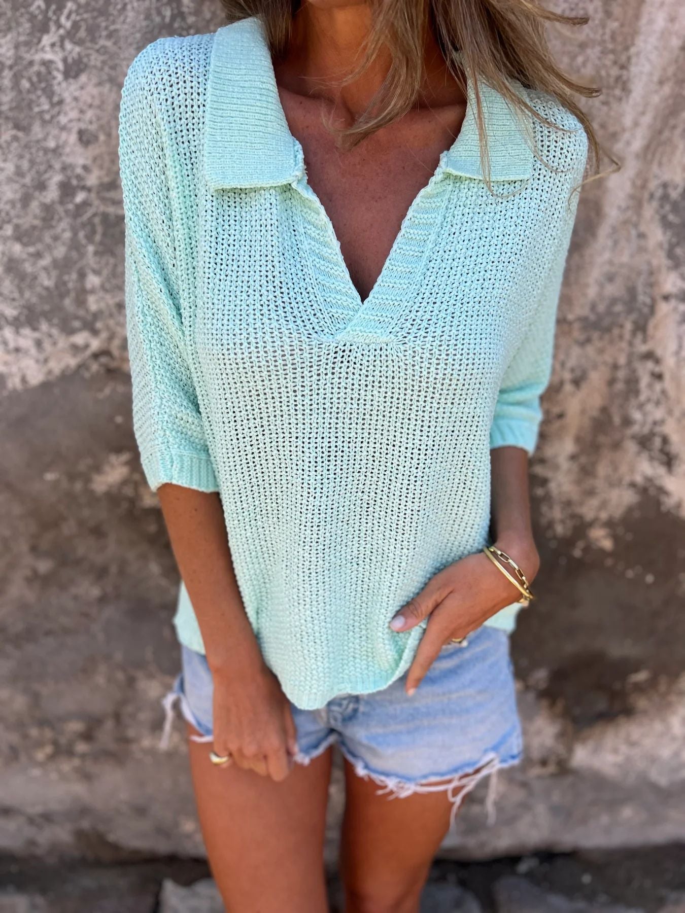 Pull Maille Légère Col V Décontracté
